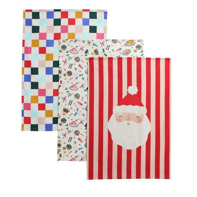 Sainsbury's Home Pack of 3 Novelty Icons Santa Tea Towels - gallery image 1