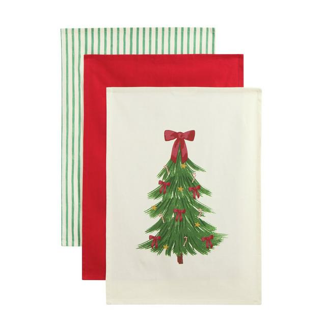 Sainsbury's Home Pack of 3 Bows & Tree Tea Towels - gallery image 1