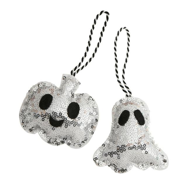 Sainsbury's Home Sequin Ghost & Pumpkin Hanging Decoration - gallery image 1