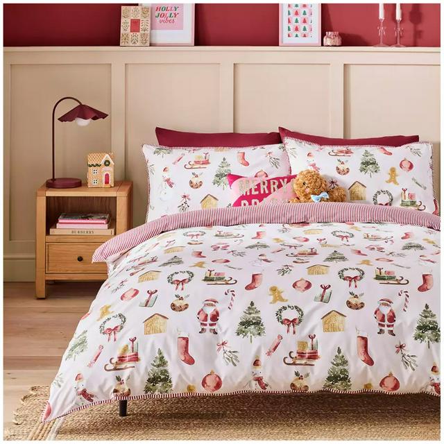 Sainsbury's Home Christmas Icons Bedding Set - Pink - gallery image 1