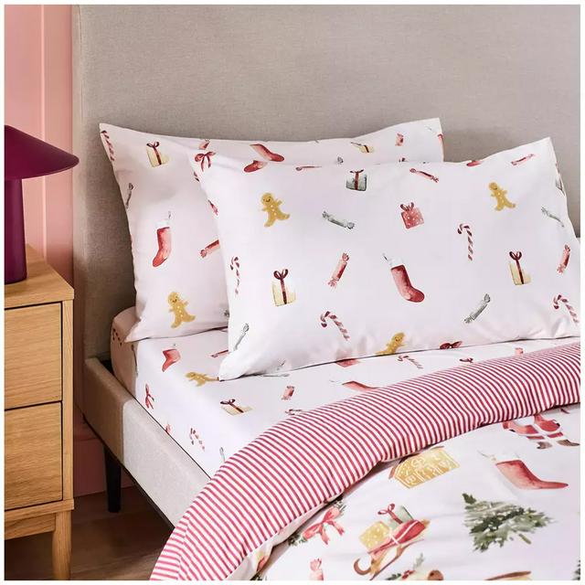Sainsbury's Home Christmas Icons Pillowcase - White - gallery image 1
