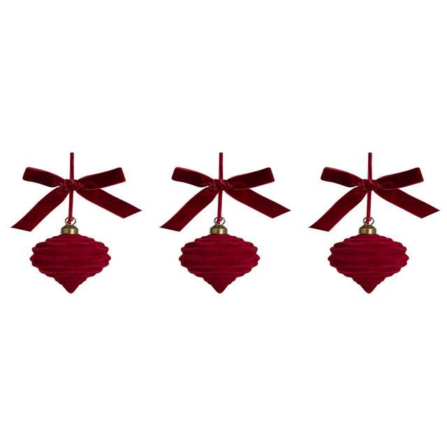 Sainsbury's Home Pack of 3 Flocked With Bows Baubles - gallery image 1