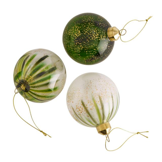 Sainsbury's Home Pack of 3 Glass Speckled Hanging Decoration - Green - gallery image 1