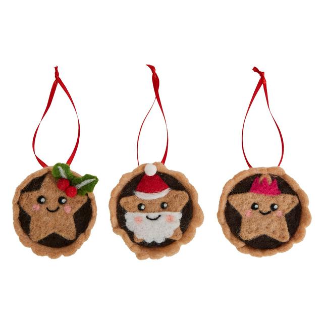 Sainsbury's Home Set of 3 Felt Mince Pies Hanging Decoration - gallery image 1