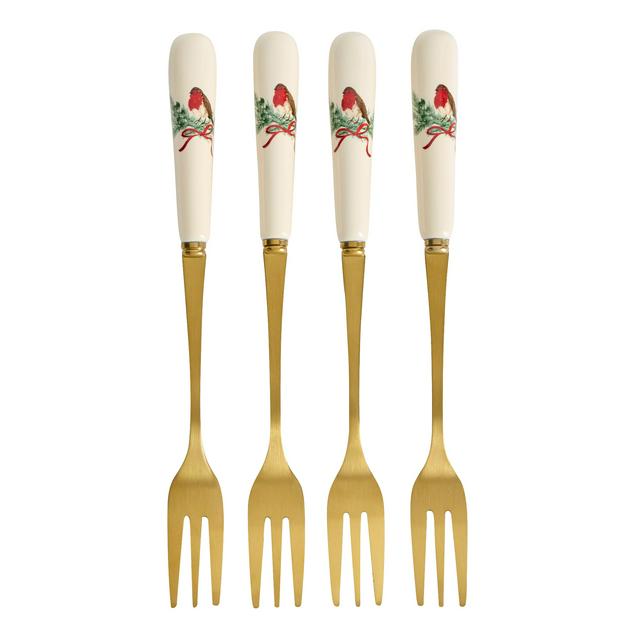 Sainsbury's Home Pack of 4 Robin Ceramic Cake Forks - gallery image 1