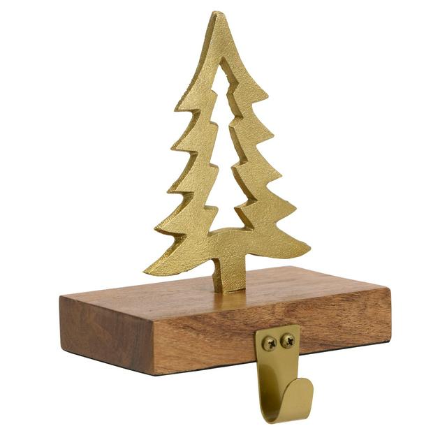 Sainsbury's Home Tree Stocking Hanger - Wood & Gold - gallery image 1