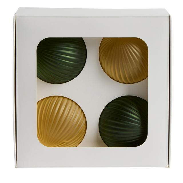 Sainsbury's Home Pack of 4 Ribbed Coloured Shatterproof Baubles - gallery image 1