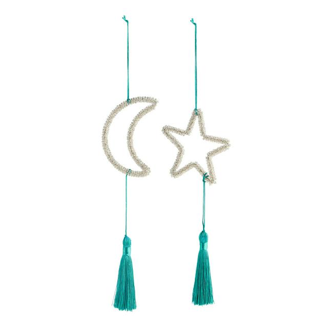 Sainsbury's Home Pack of 2 Beaded Moon & Stars - gallery image 1