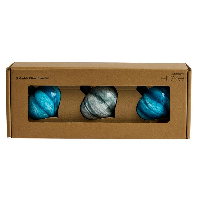 Sainsbury's Home Pack of 3 Marble Baubles - Blue - gallery image 1