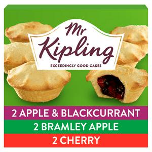 Mr Kipling Fruit Pies Selection Bramley Apple & Blackcurrant, Apple, Cherry x6