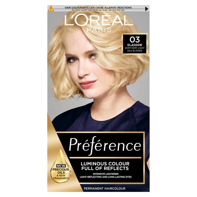 L'Oreal Paris Preference Permanent Hair Dye Glasgow Very Very Light Ash  Blonde 03 | Sainsbury's