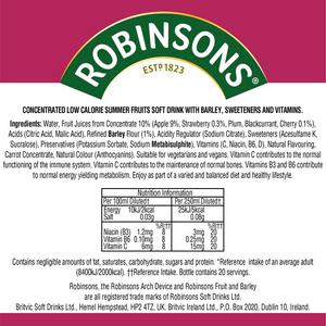 Robinsons Fruit & Barley Summer Fruits Squash No Added Sugar 1L - gallery image 4