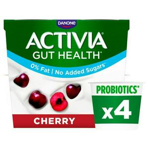 Activia Cherry Fat Free No Added Sugar Gut Health Fruit Yoghurt Multipack 4 x 115g - video