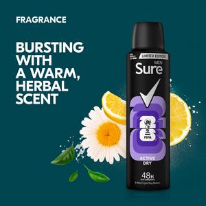 Sure 48hr Men Active Dry Antiperspirant Deodorant Aerosol 150ml - gallery image 3