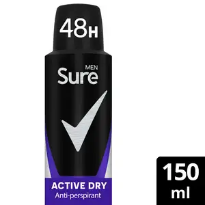 Sure 48hr Men Active Dry Anti-Perspirant Deodorant Aerosol 150ml