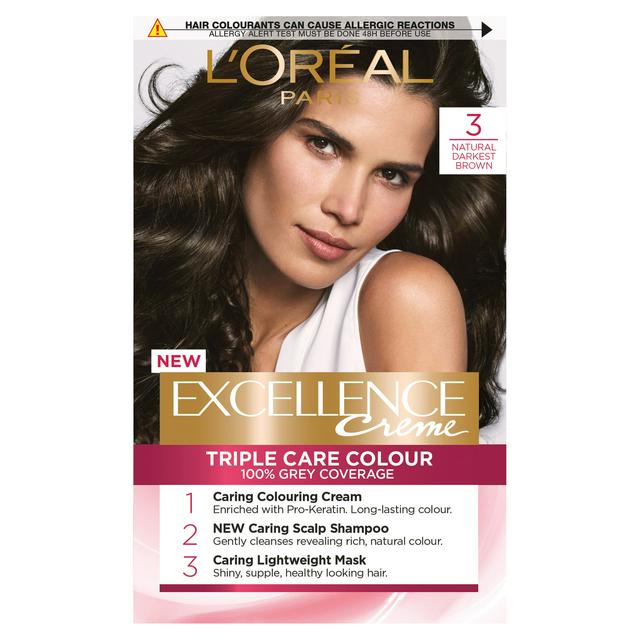 L'Oreal Paris Excellence Permanent Hair Dye Natural Darkest Brown 3 |  Sainsbury's