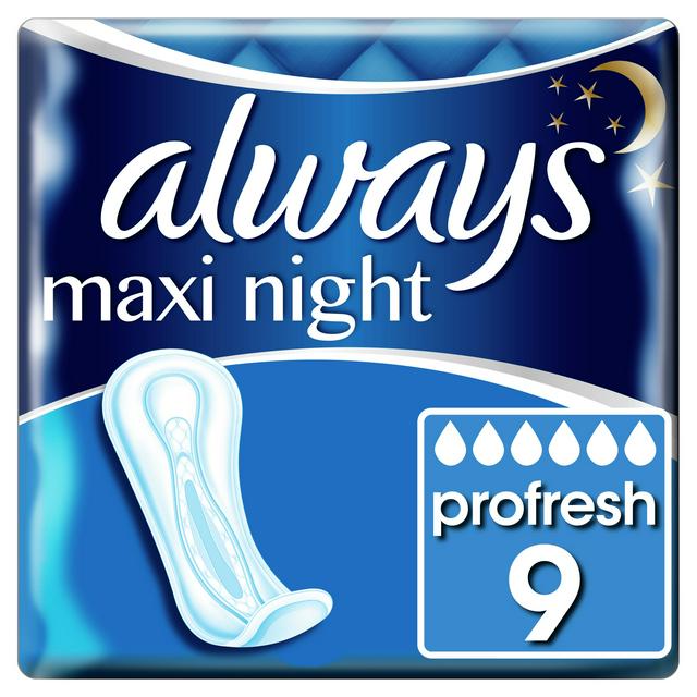 Always Maxi Profresh Night Sanitary Towels Without Wings x9