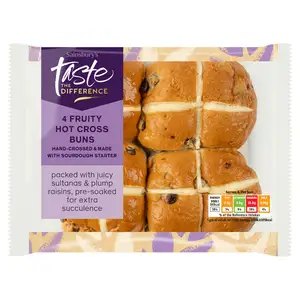 Sainsbury's Fruity Hot Cross Buns, Taste the Difference x4 280g