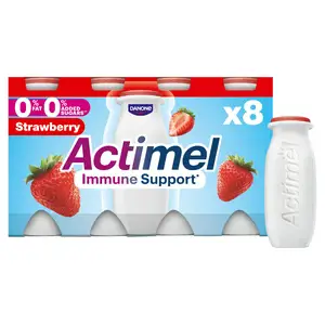 Actimel Strawberry 0% Added Sugar Fat Free Yogurt Drink 8x100g