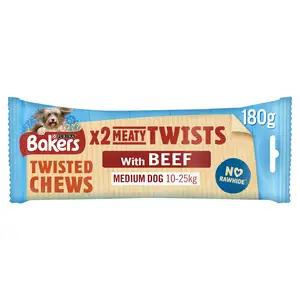 Bakers Meaty Twists Medium Beef Dog Chews 180g