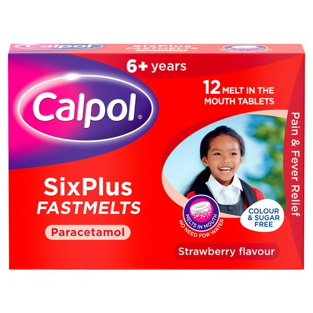 Calpol SixPlus Fastmelts Strawberry Flavour 6+ Years 12 Melt in the Mouth Tablets