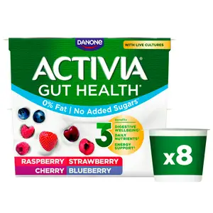 Activia Strawberry, Raspberry, Cherry & Blueberry No Added Sugar Fat Free Multipack Yogurt 8x115g