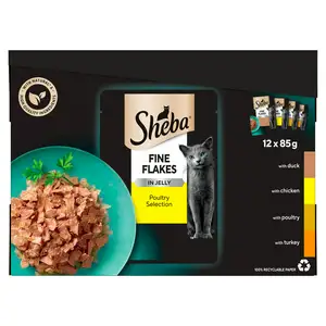 Sheba Fine Flakes Poultry in Jelly Cat Food Pouches 12 x 85g