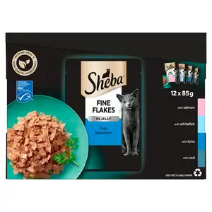 Sheba Fine Flakes Fish in Jelly Cat Food Pouches 12 x 85g