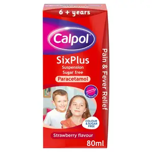 Calpol Six Plus Suspension Sugar Free 6+ Years Strawberry Flavour 80ml