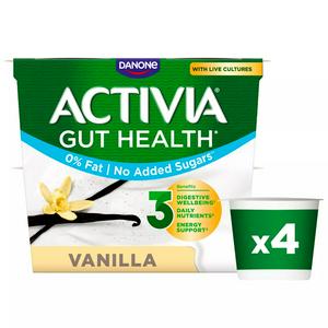 Activia Vanilla Fat Free No Added Sugar Gut Health Fruit Yoghurt Multipack 4x115g - video