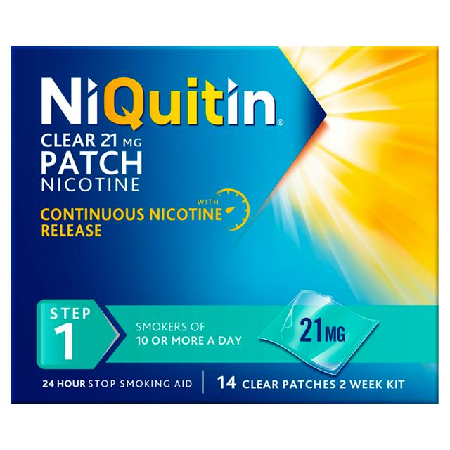 NiQuitin Clear Patch Step 1 Quit Smoking Aid - 14 Nicotine Patches for 2 Weeks Treatment 21mg - gallery image 1