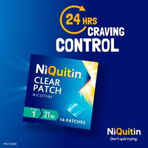 NiQuitin Clear Patch Step 1 Quit Smoking Aid - 14 Nicotine Patches for 2 Weeks Treatment 21mg - gallery image 3