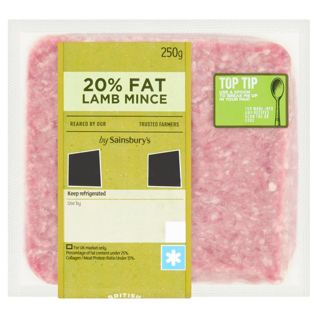 Sainsburys British or New Zealand 20% Fat Lamb Mince 250g