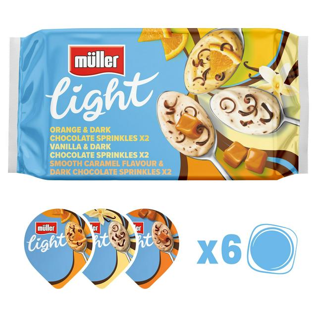 Müller Light Fat Free Yogurt with Chocolate Sprinkles Variety Pack 6x160g