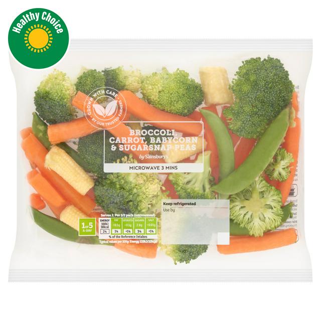 Sainsburys Broccoli, Baby Corn, Carrots & Sugar Snap Peas 240g