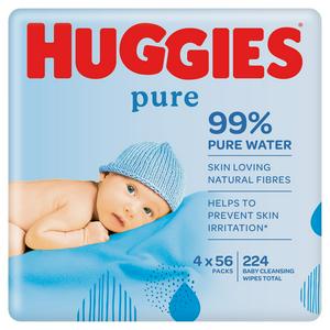 Huggies Pure Sensitive Newborn Wet Baby Wipes, 99% Water - 4 Pack (4 x 56 Wipes)
