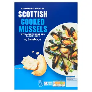 Sainsbury's Frozen Scottish MSC Mussels Cooked in White Wine & Garlic 500g