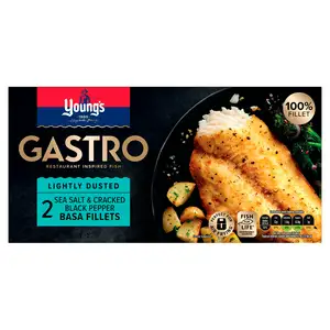 Young's Gastro Basa Fillets Dusted With Sea Salt & Black Pepper x2 310g