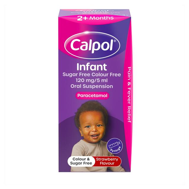 Calpol Infant Suspension, Sugar & Colour Free Strawberry 100ml 2+ Months