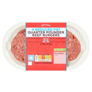 Sainsbury's Reduced Fat Quarter Pounder British Beef Burgers x4 454g