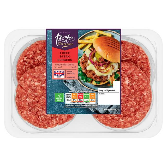 Sainsbury's British Beef Steak Burgers, Taste the Difference x4 680g ...