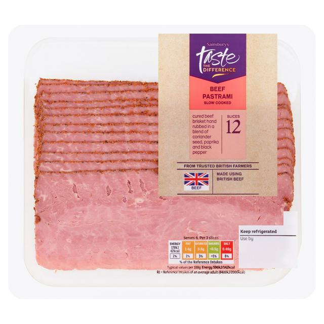 Taste the Difference Sainsbury's Lightly Seasoned Cooked British Beef Brisket Pastrami, Taste the Difference 120g
