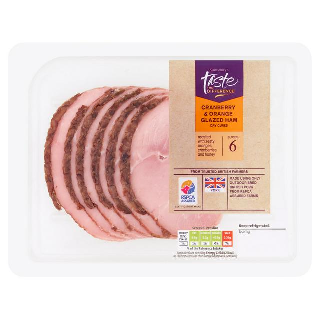 Sainsbury's Valencia Orange & Cranberry Topped Ham, Taste the Difference 120g - gallery image 1