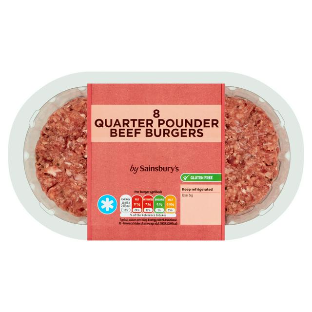 Sainsburys 8 Quarter Pounder Beef Burgers 908g
