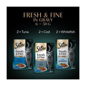 Sheba Fresh & Fine Tuna & Cod in Gravy Wet Cat Food Pouches 6 x 50g - gallery image 5