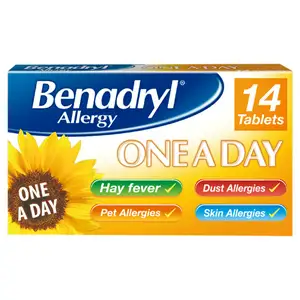 Benadryl Allergy One A Day 10mg Tablets Long Lasting Relief Tablets x14