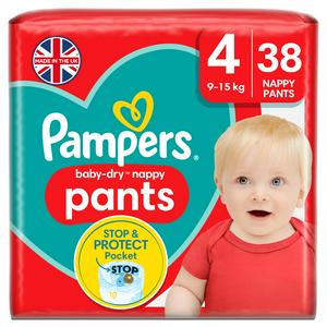 Pampers Baby Dry Nappy Pants Essential Pack Nappies Size 4, 9kg-15kg x38
