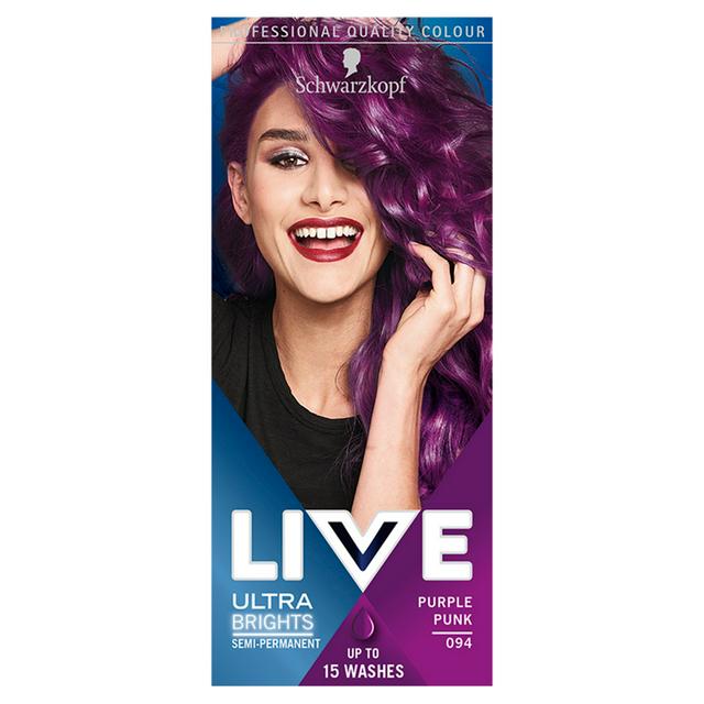 Schwarzkopf Live Ultra Brights or Pastel Semi-Permanent Hair Dye, Purple  Punk 94 | Sainsbury's
