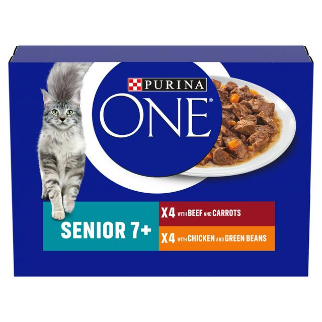Purina One Senior 7+ Cat Food Chicken And Beef 8x85g