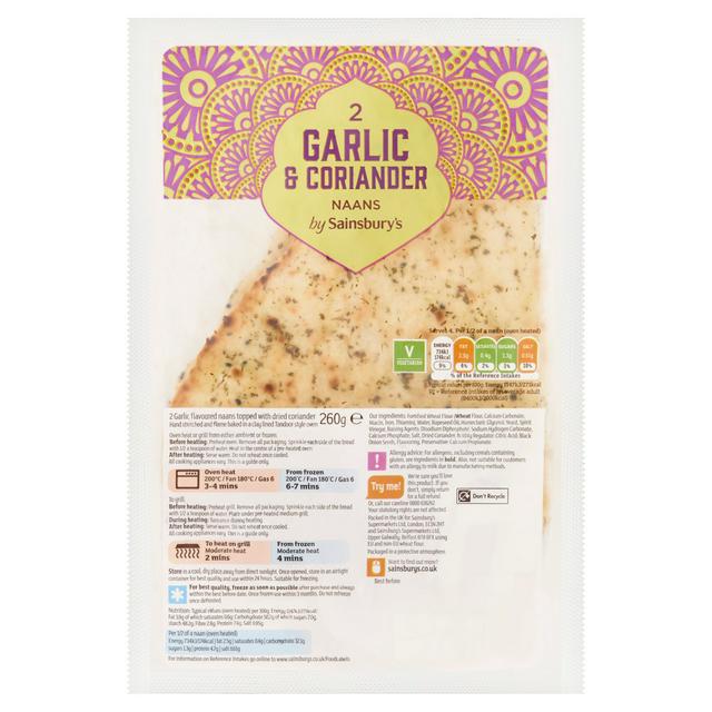 Sainsbury's Garlic & Coriander Naan x2 260g - gallery image 1